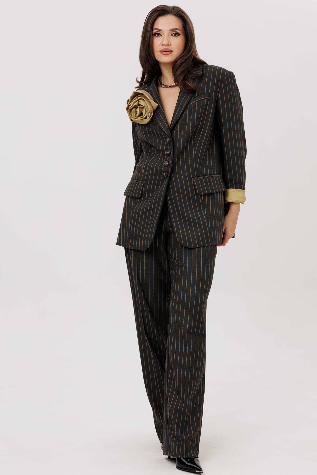 Костюм брючный в полоску арт. 1249 цвет горчичный