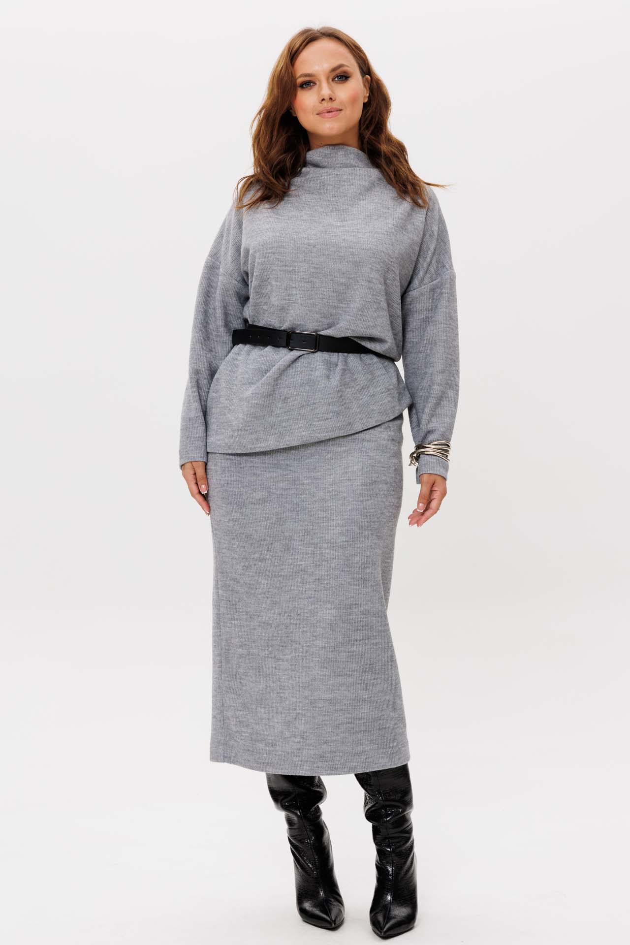Костюм трикотажный серый с юбкой арт.1137