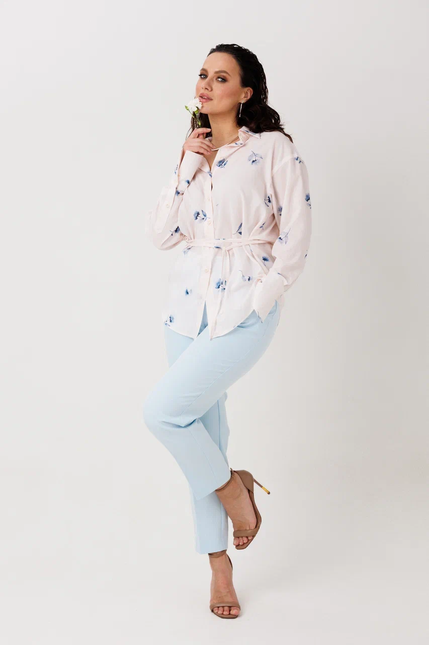 Блуза женская арт.1308 цвет нежно розовый принт цветы