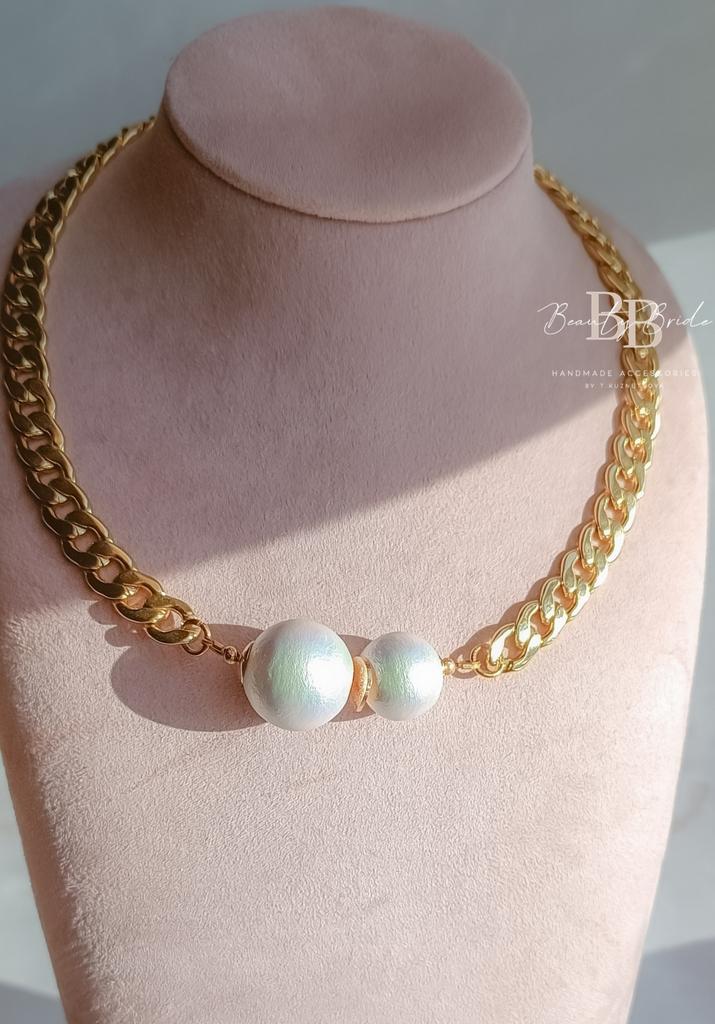 Колье-цепочка с хлопковым жемчугом