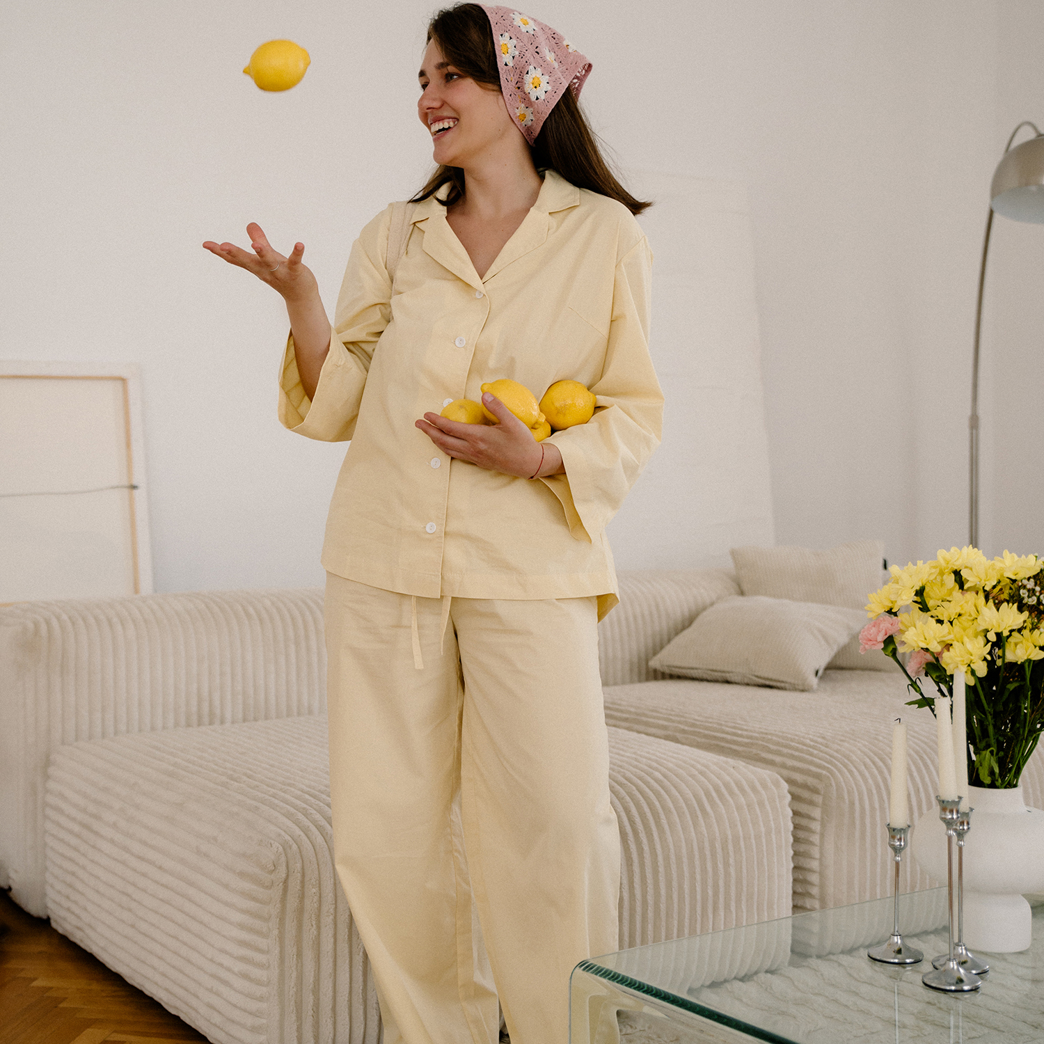 Пижама с брюками из вареного хлопка