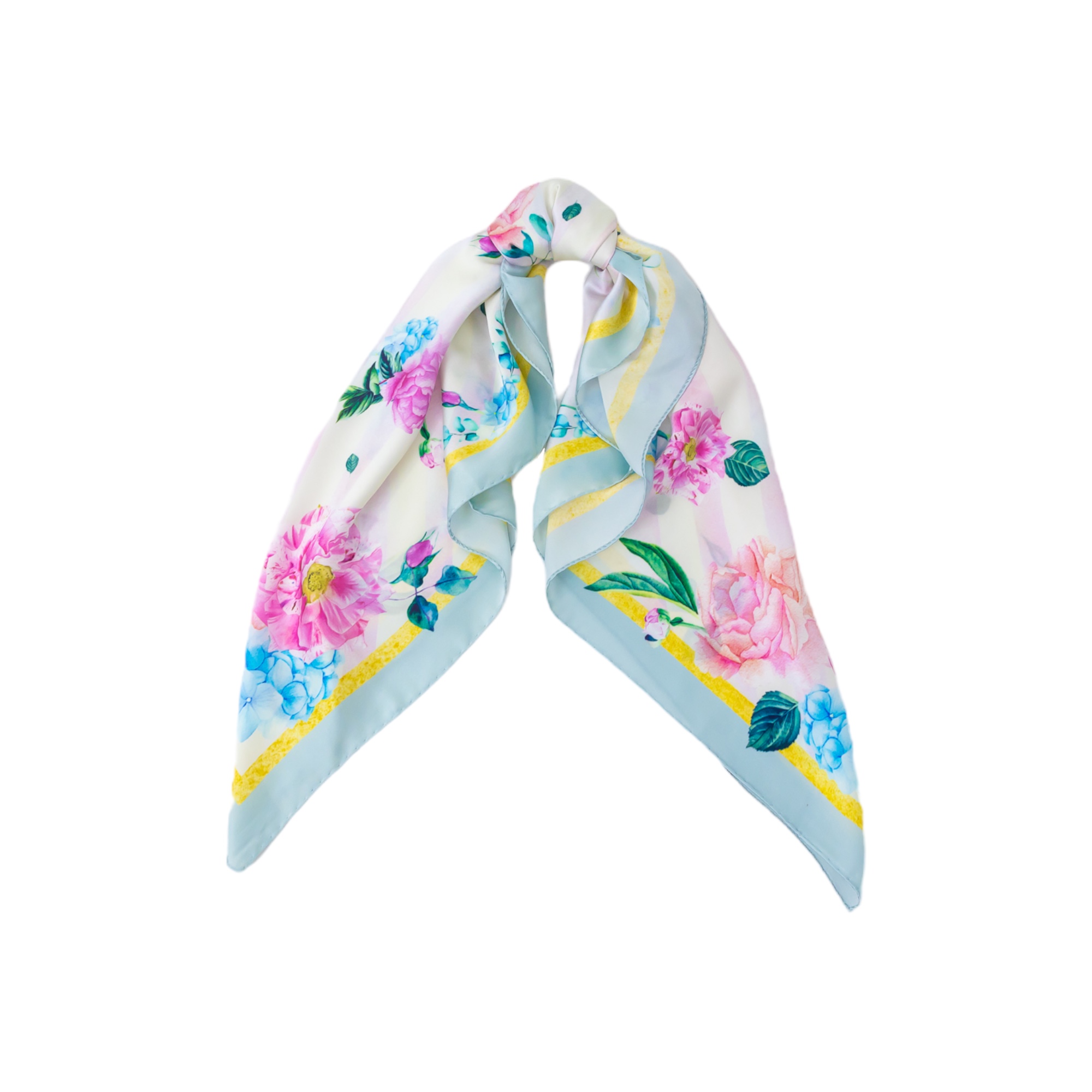 Платок "Цветы голубая кайма"