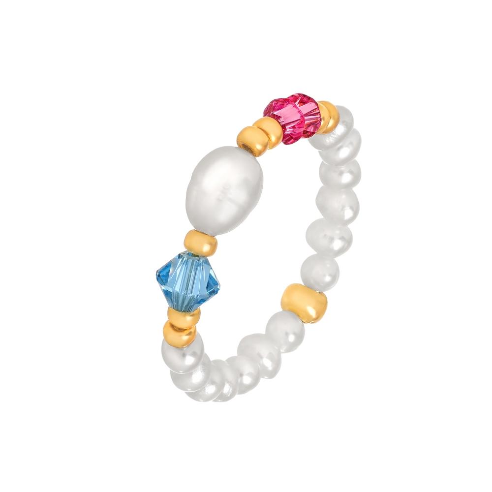 Кольцо из жемчуга с кристаллами №1