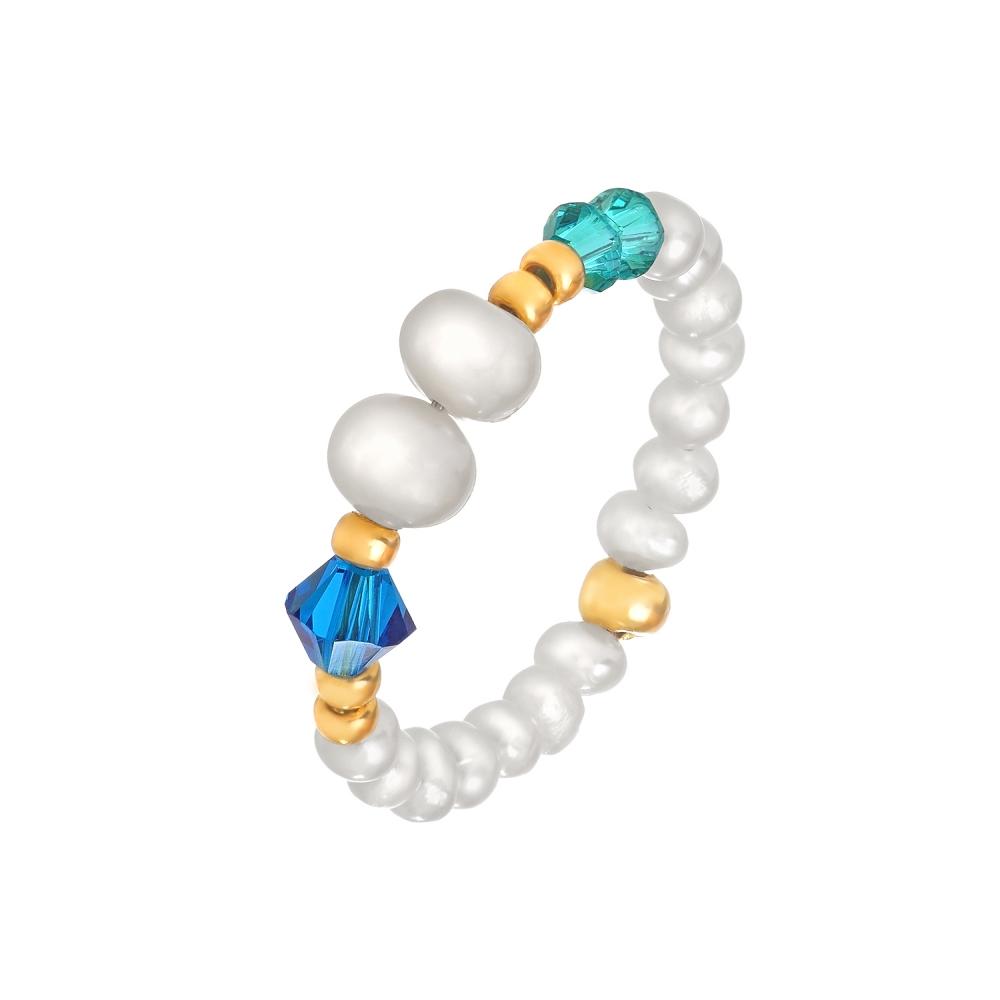 Кольцо из жемчуга с кристаллами №2