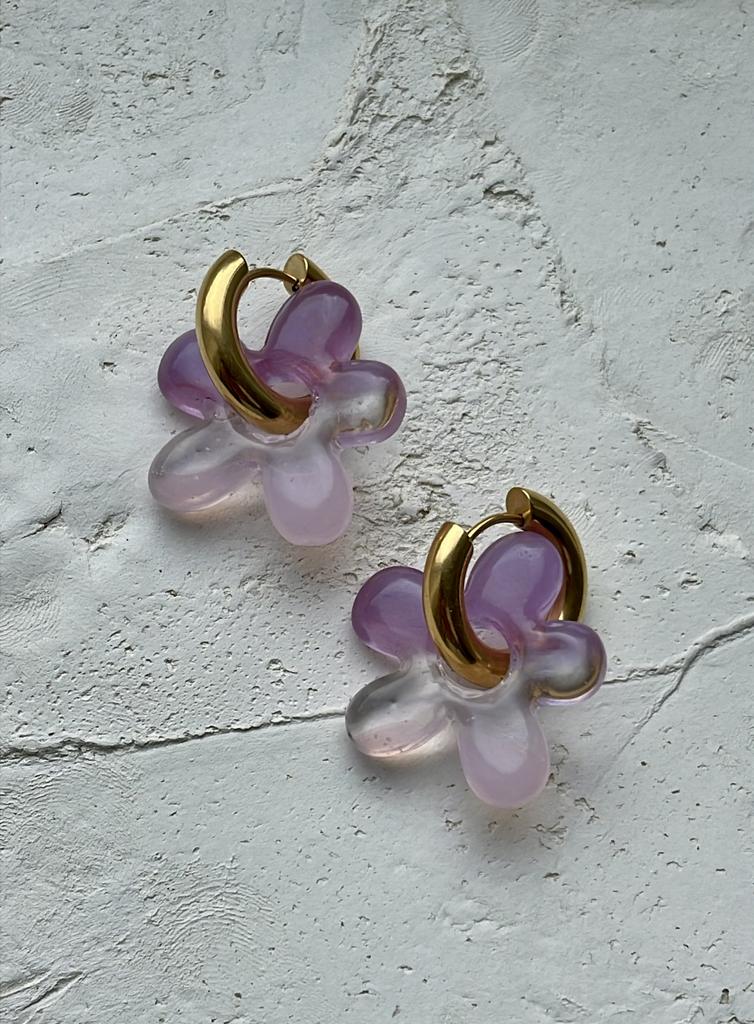 Серьги базовые с подвесками цветочками Сирень