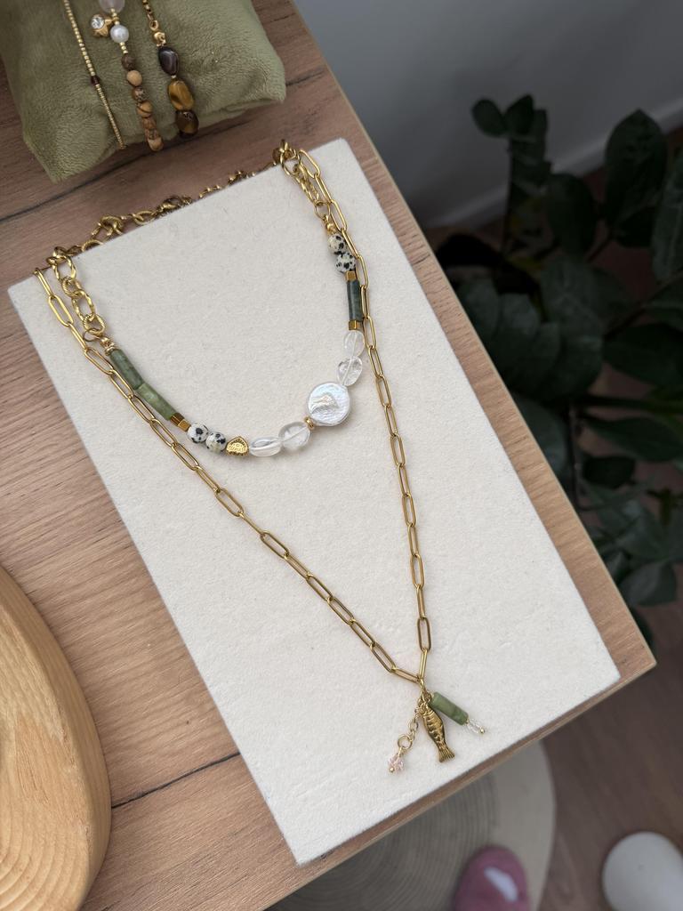 Колье из стали с позолотой Рыбка