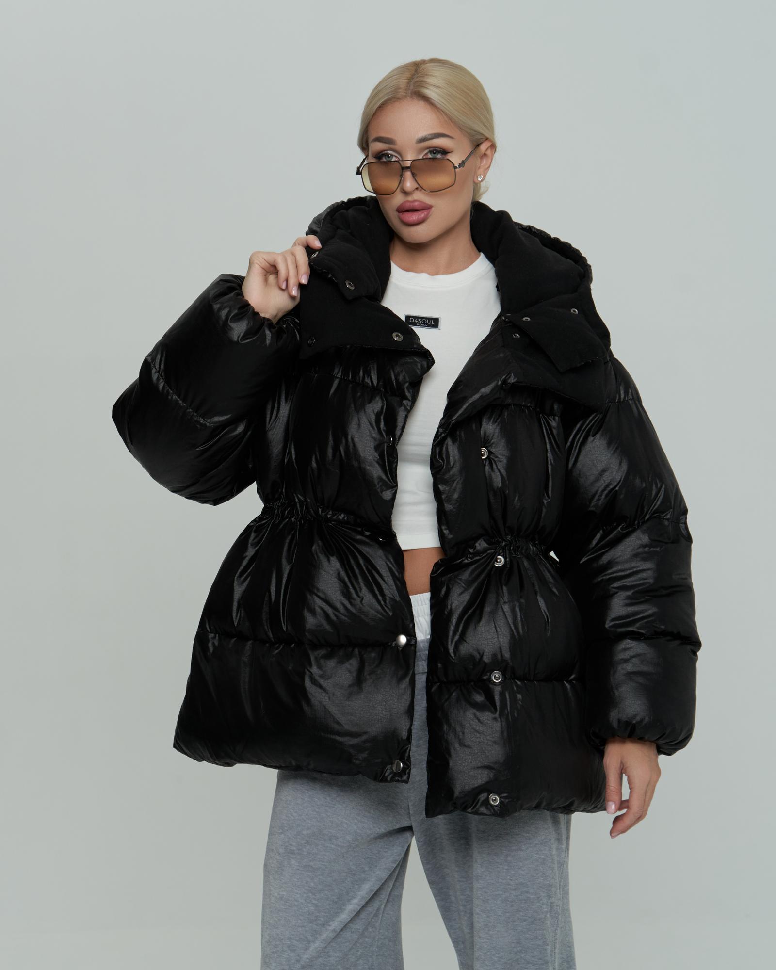 Пуховик на кулиске Мокрый Черный