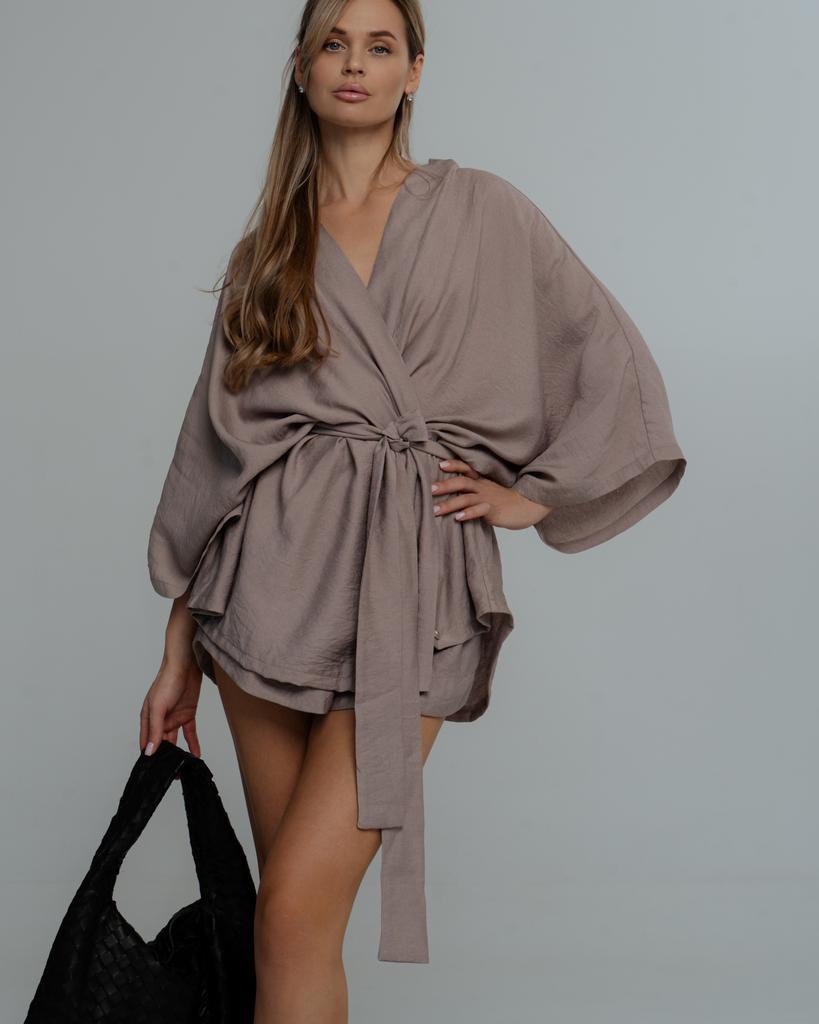 Кимоно какао с коротким рукавом