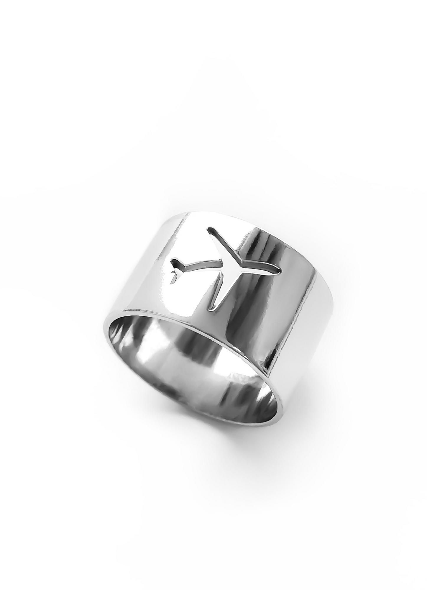 Серебряное широкое кольцо "Самолет"