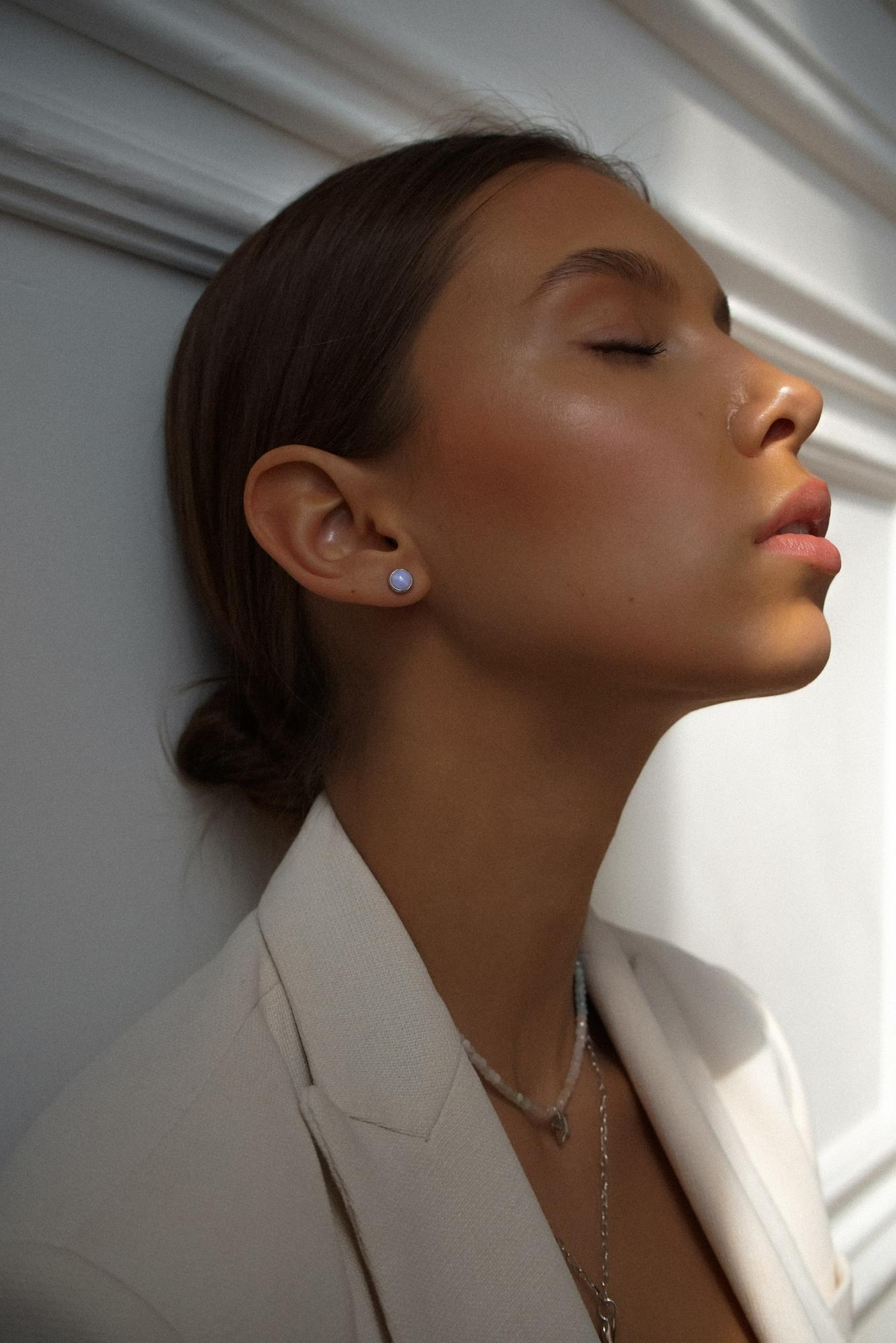 Серебряные серьги-пусеты "Закат"  с лавандовым агатом - "Sunset"