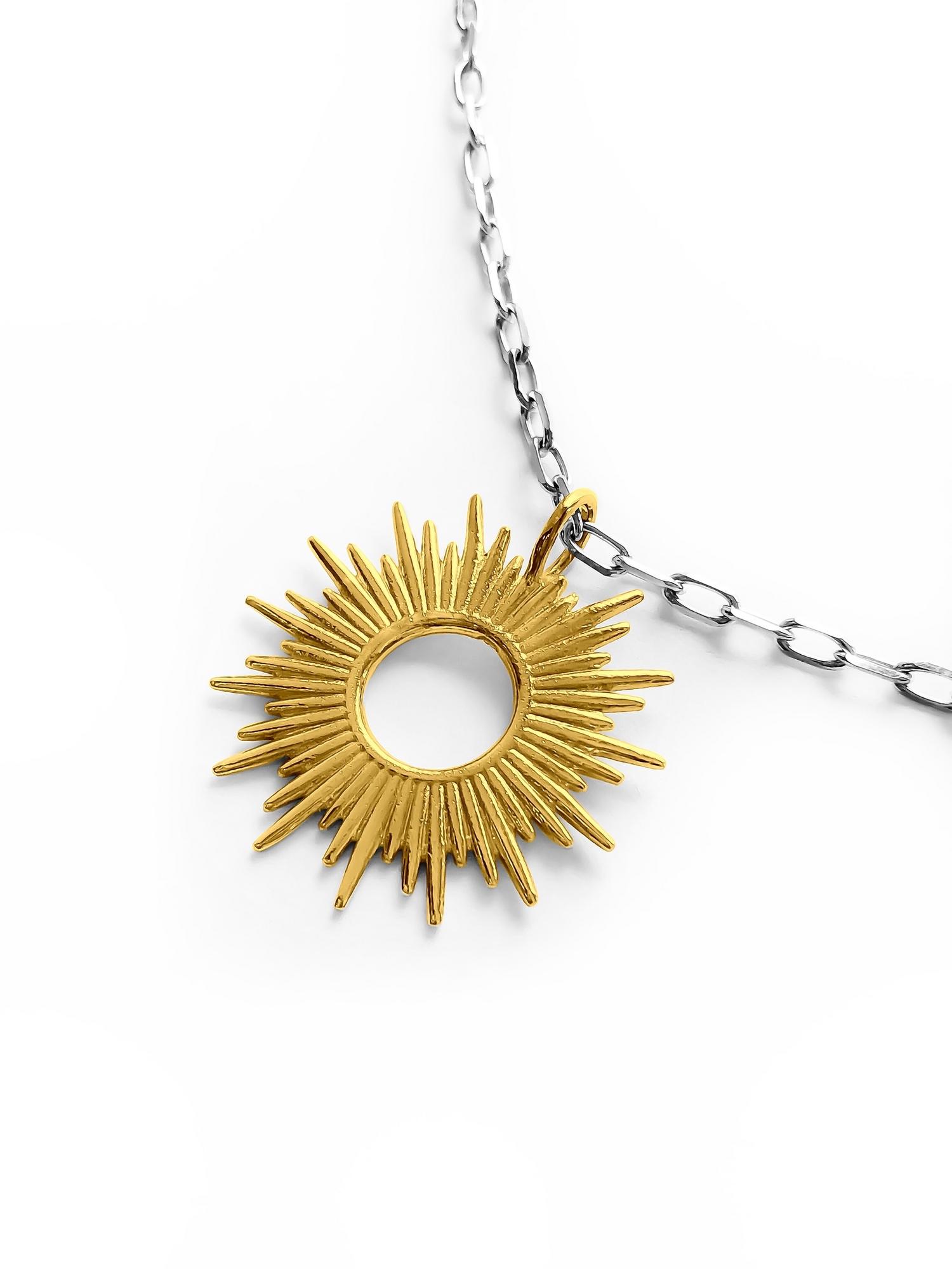 Серебряное колье Солнце с позолотой - "Helios"