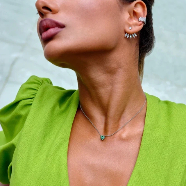 Подвеска "Сердце" с зеленым фианитом мята