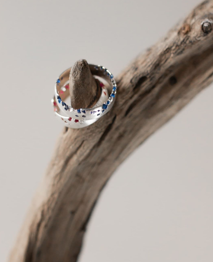 Кольцо Венец лесного короля с синими камнями