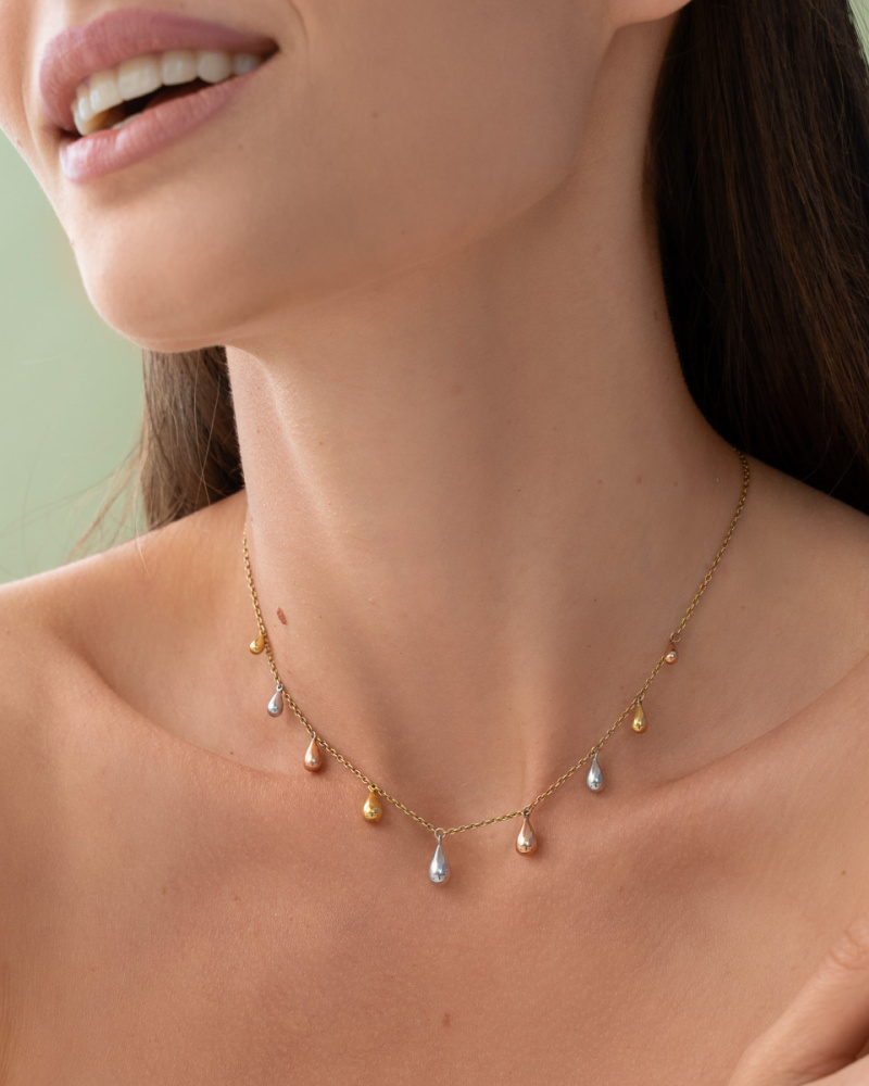 Чокер "Девять разноцветных капель" в позолоте