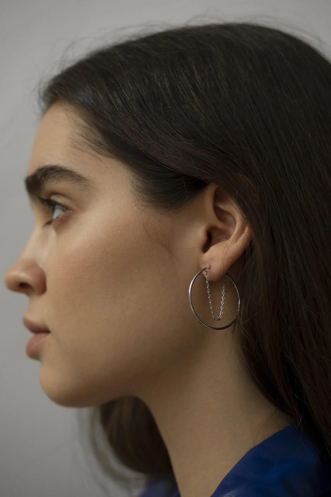 Моносерьга круг с цепочками