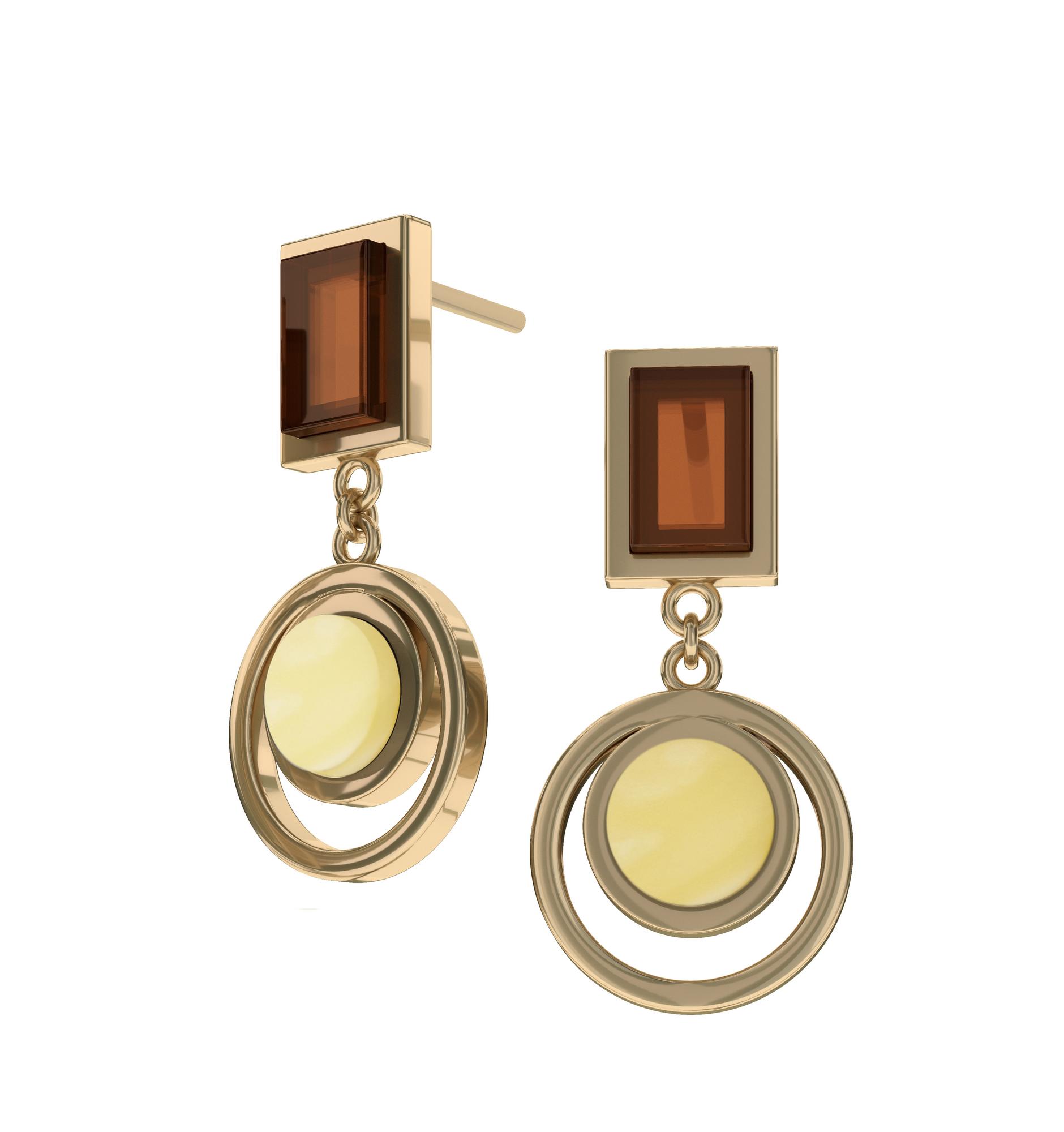 Серьги с натуральным янтарем биколор