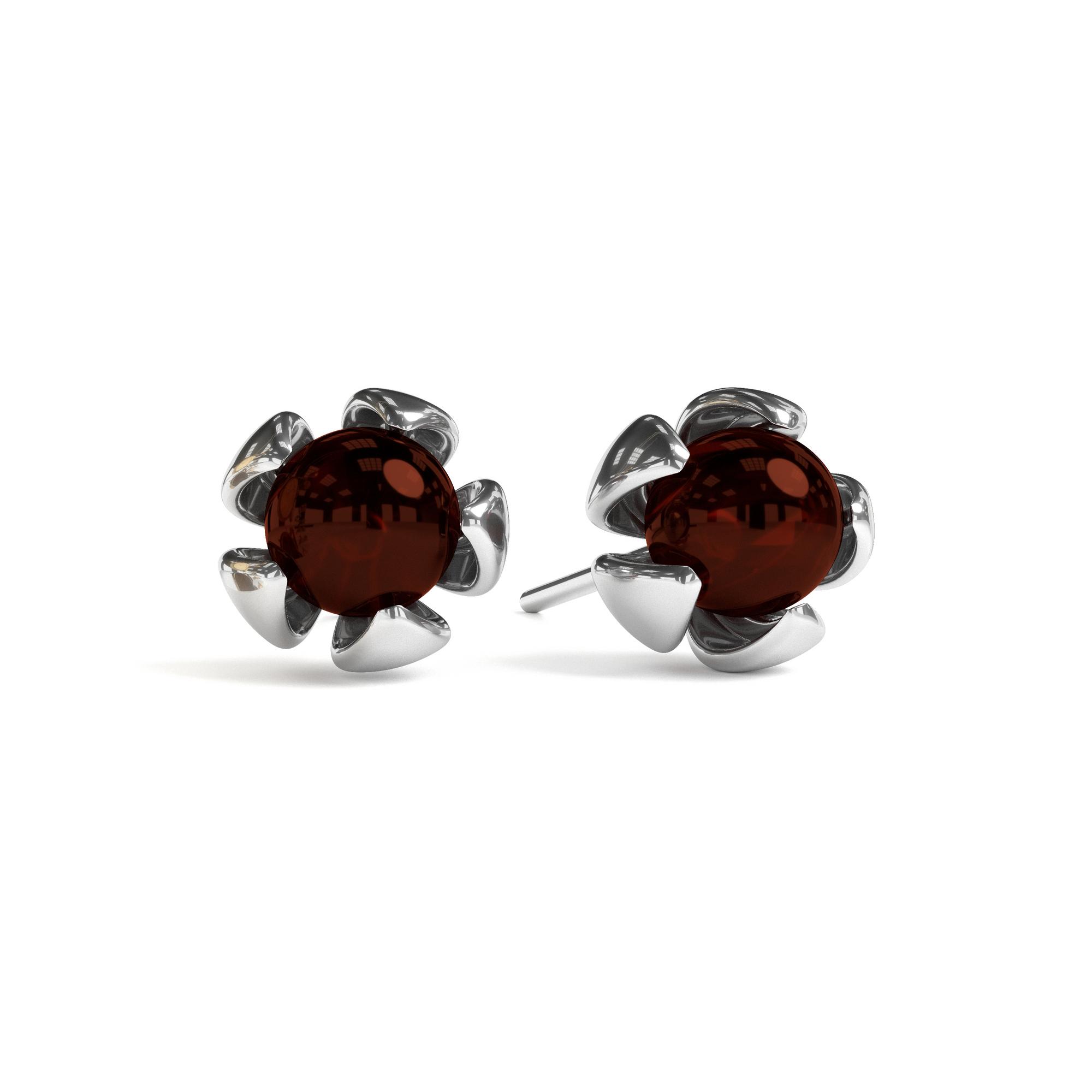 Серьги-пусеты с натуральным янтарем