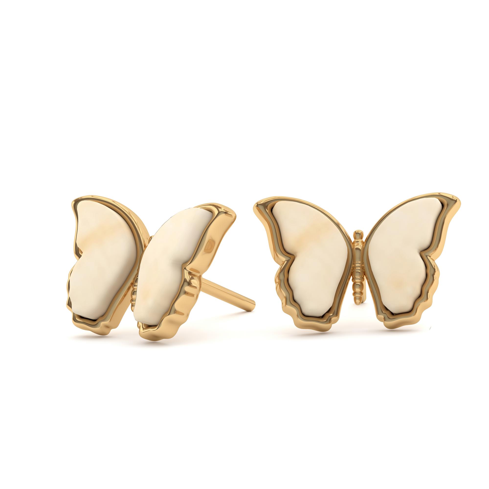 Серьги бабочки с молочным янтарем E9203ZM