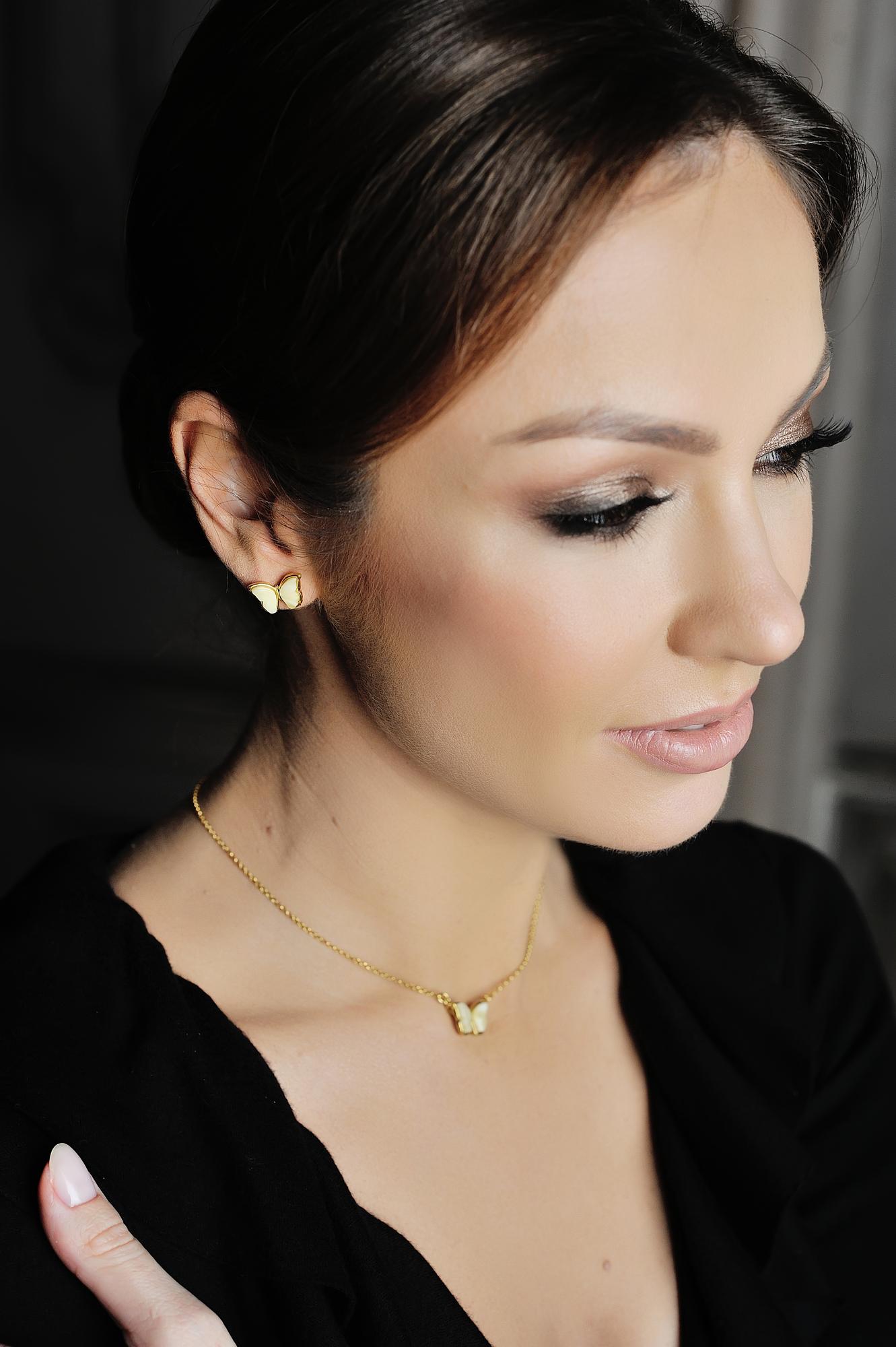 Серьги бабочки с молочным янтарем E9203ZM