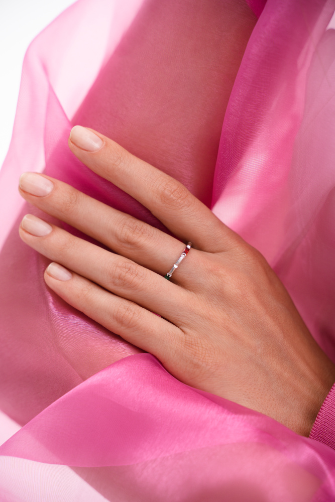 Кольцо Конфетка с фианитами красный-зелёный