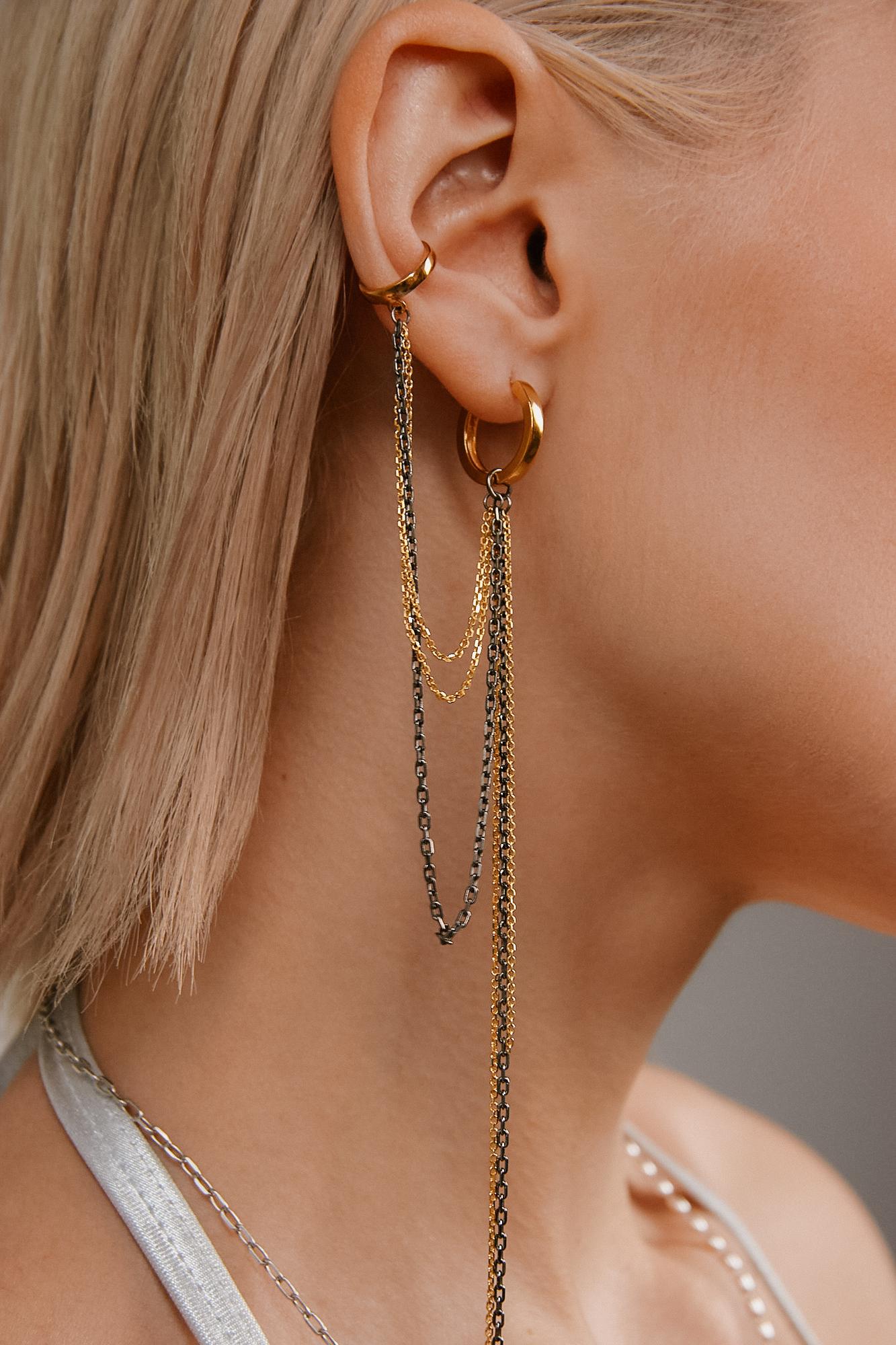 Серебряная базовая моносерьга-Кафф - Base позолота