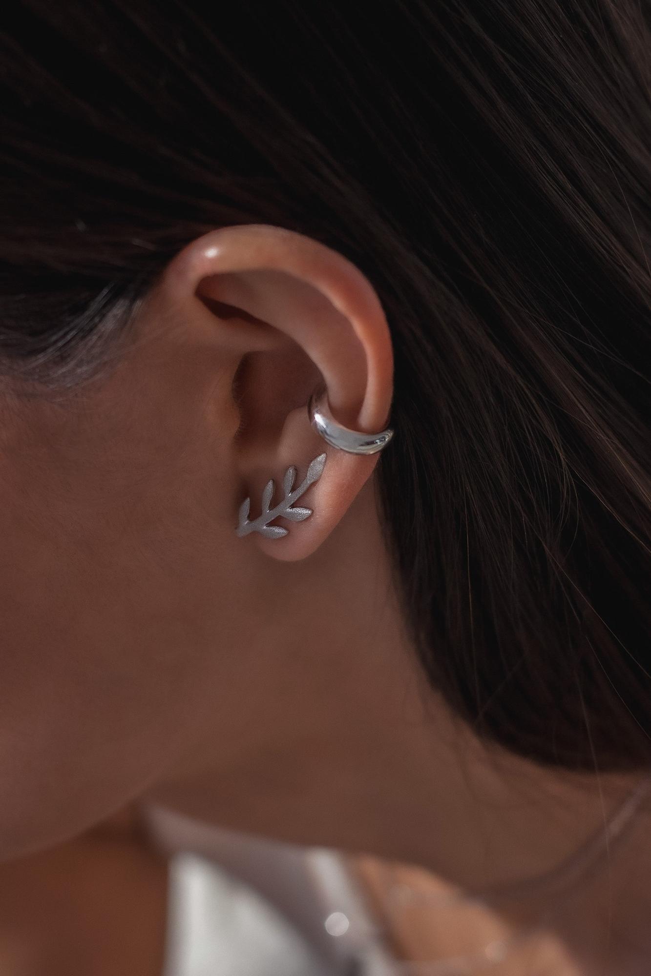 Серебряные серьги-зажимы "Nature" матированные