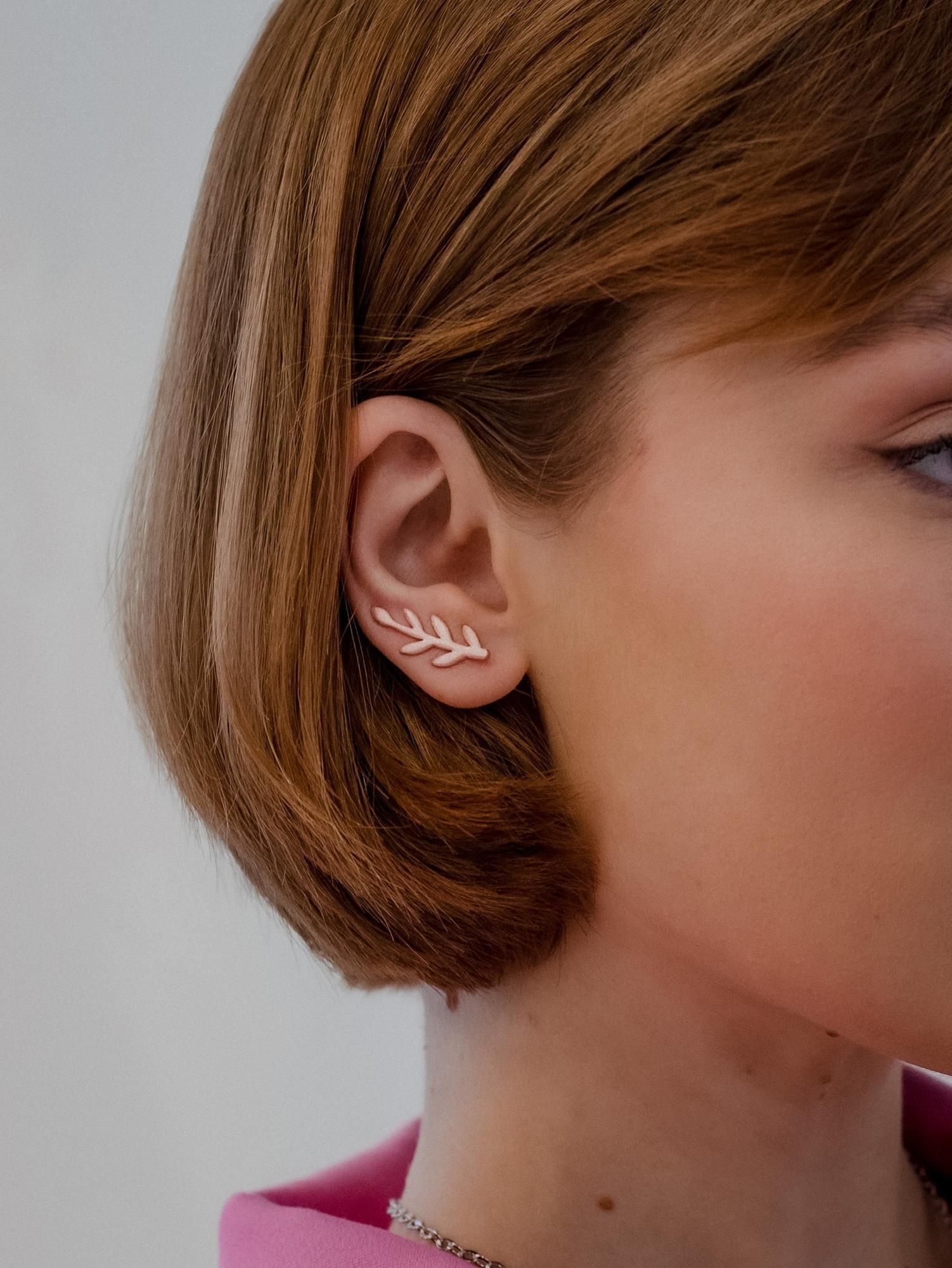 Серебряные серьги-зажимы Природа - Nature матированные розовые