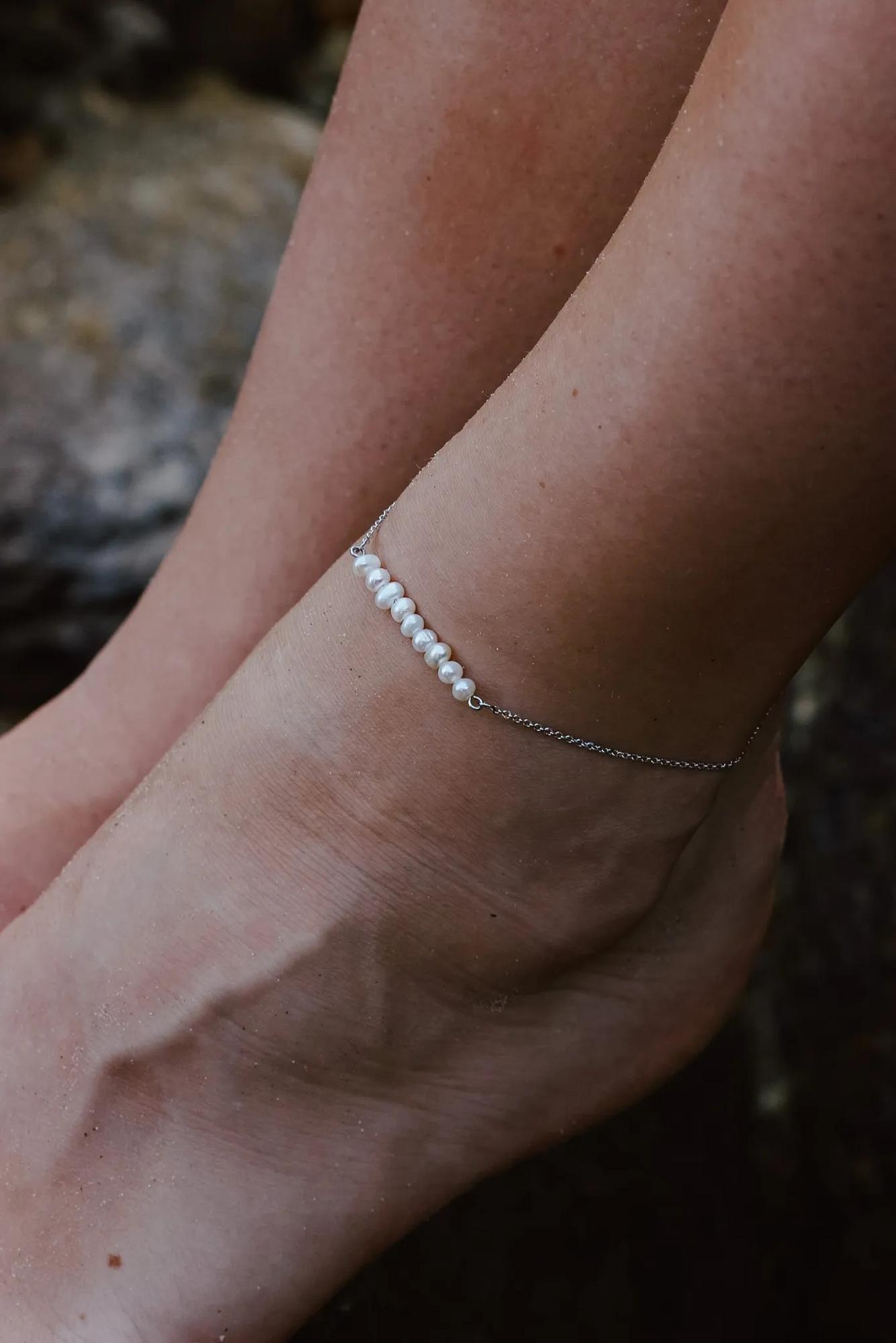 Серебряный браслет на ногу Основа-Жемчуг (Base Pearl)