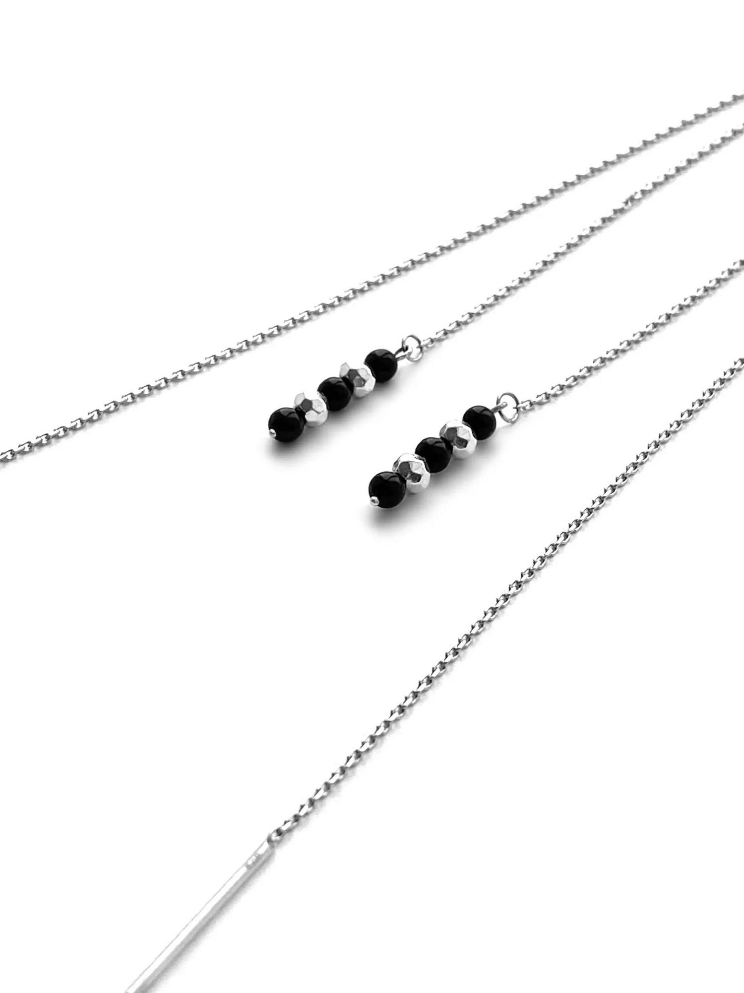 Серебряные серьги-продевки «Точка» с агатом