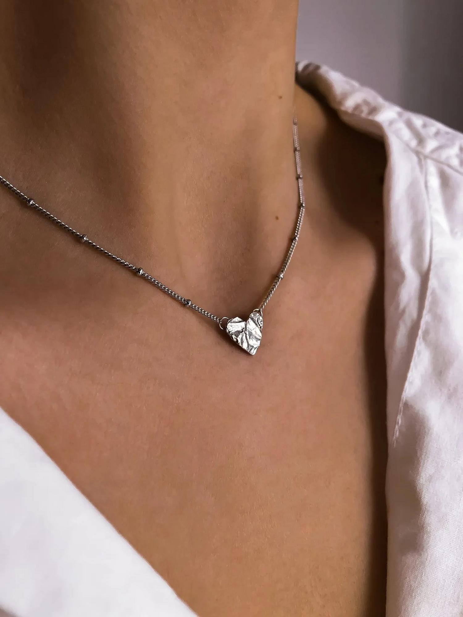 Серебряное колье сердце Фолио - Folio мини