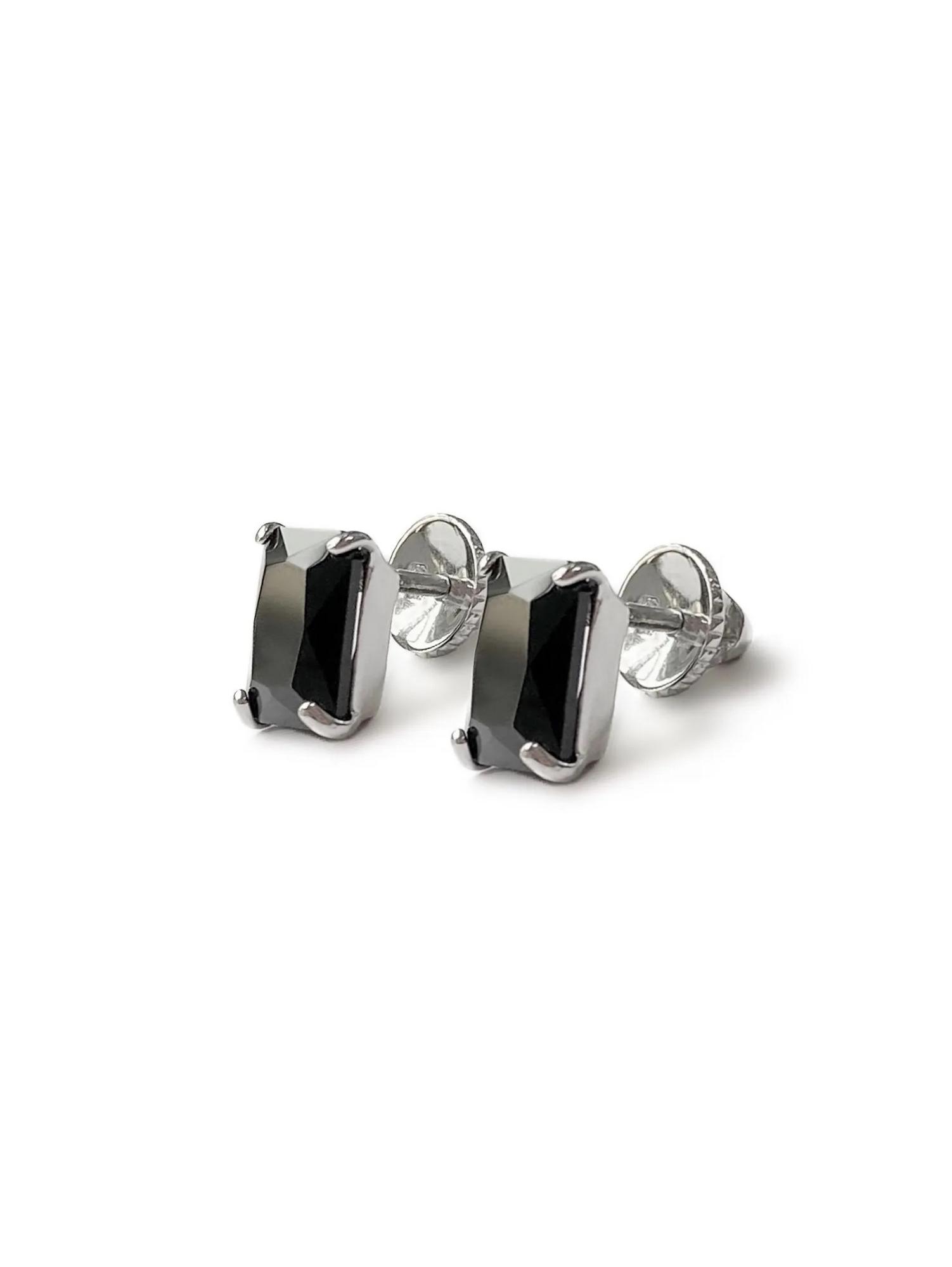 Серебряные серьги-пусеты «Лед» с черным агатом