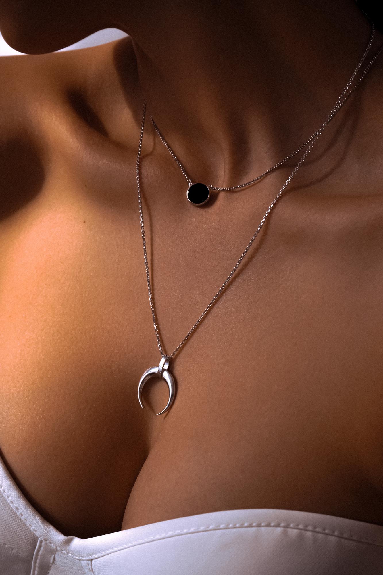 Серебряное колье-чокер Черное - Black с ониксом