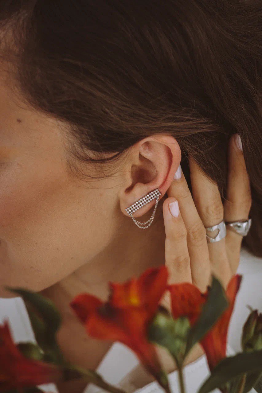 Серебряные серьги-зажимы Баббл - Bubble