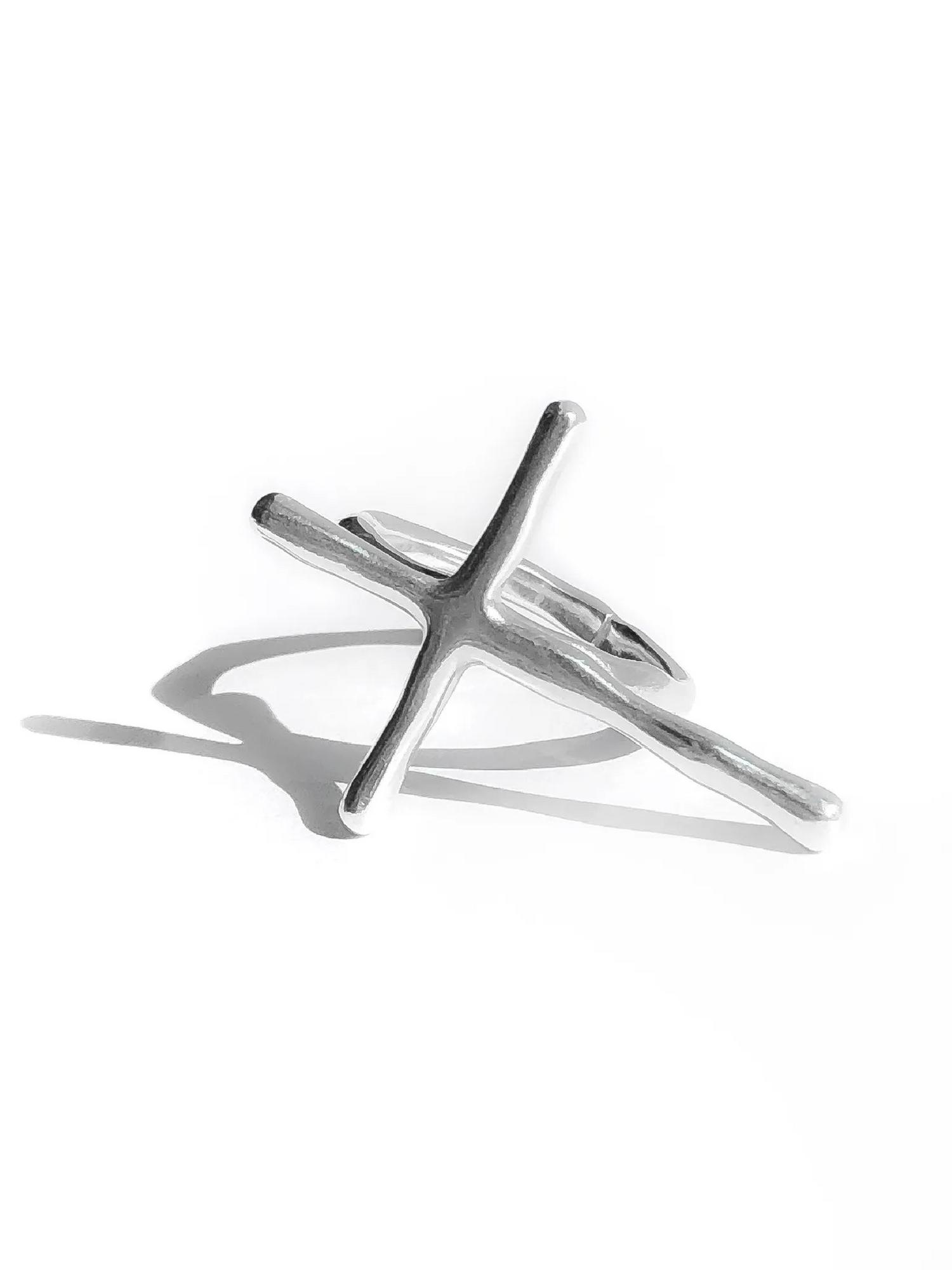 Серебряное кольцо крестик «Слияние»