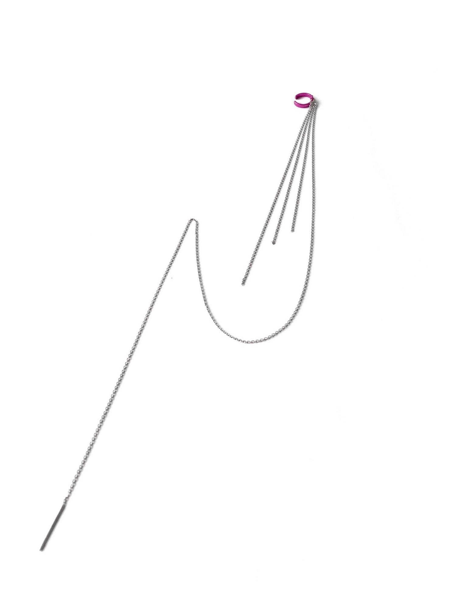 Серебряная моносерьга "Движение" в цвете фуксия - fuchsia