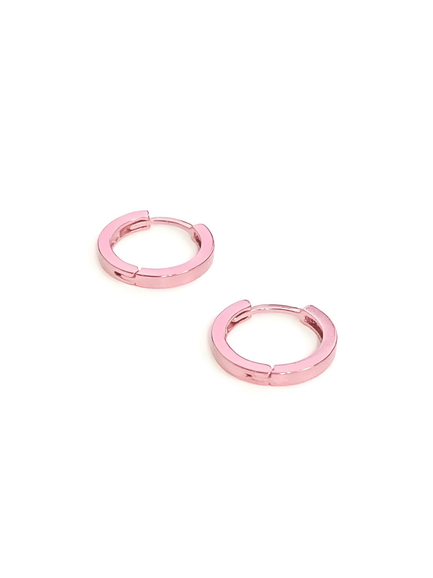 Базовые серебряные серьги-кольца нежного розового оттенка (Base pink) 15 мм