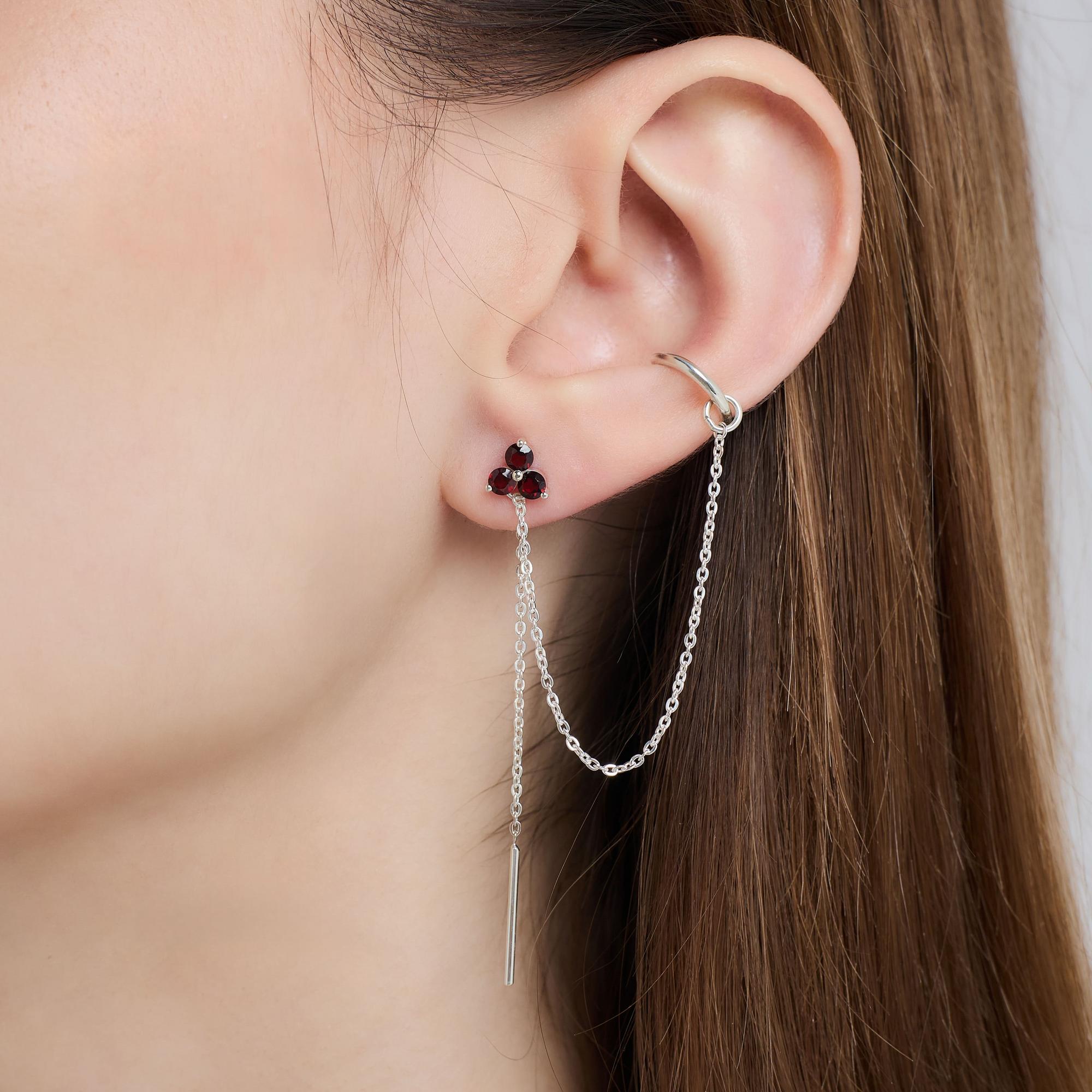 Серьги-протяжки принцесса Клевер - Principessa Trifoglio piccolo с гранатами