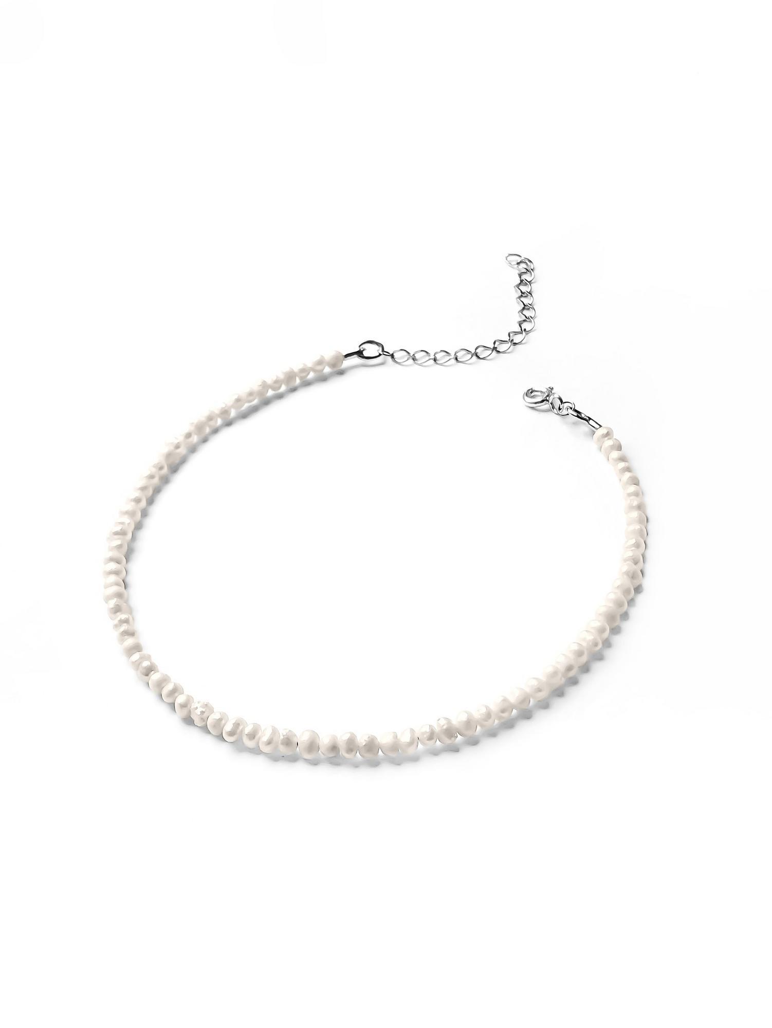 Серебряный браслет на ногу с жемчугом, 1-2 мм