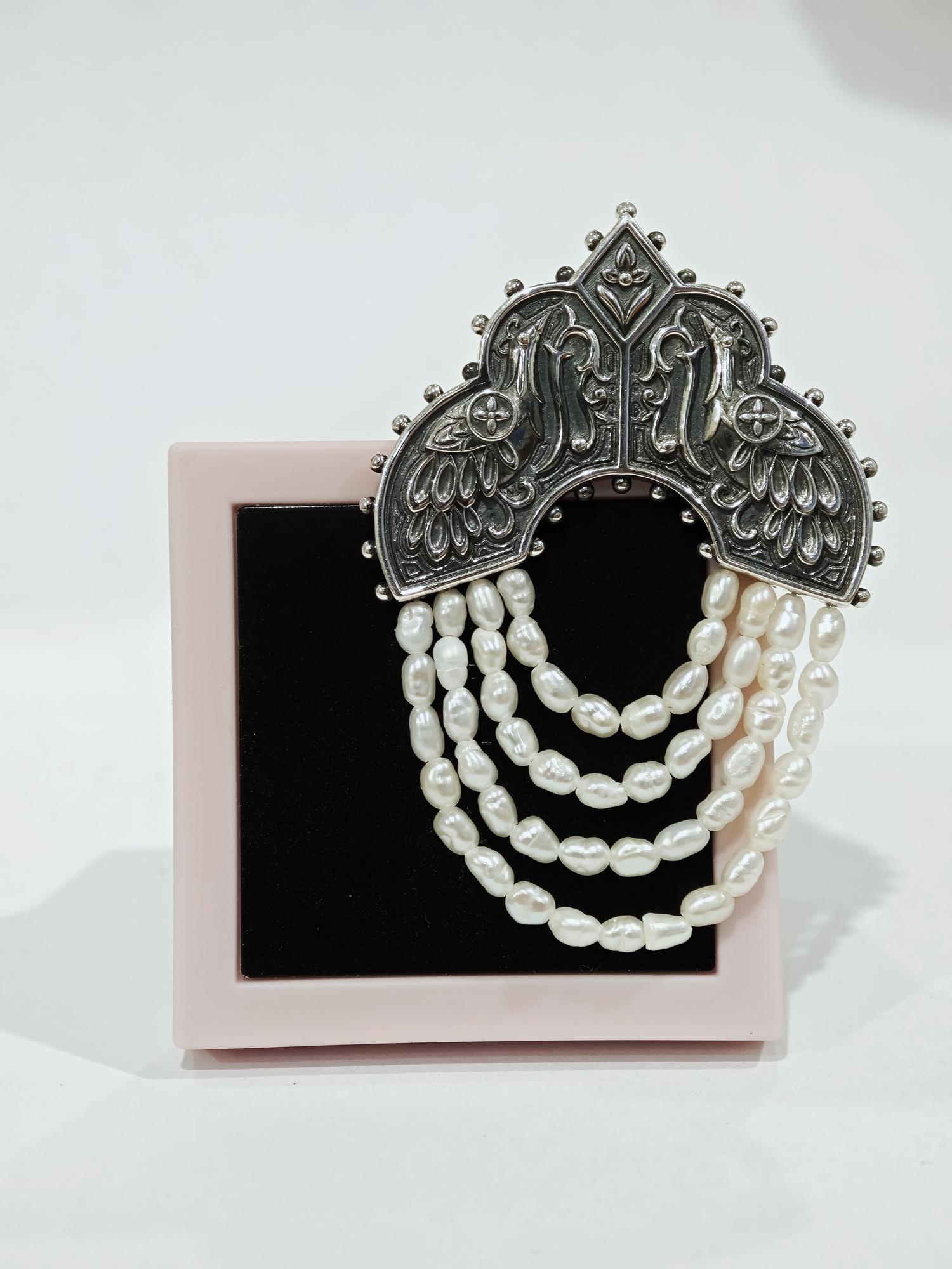 Брошь Кокошник с жемчугом