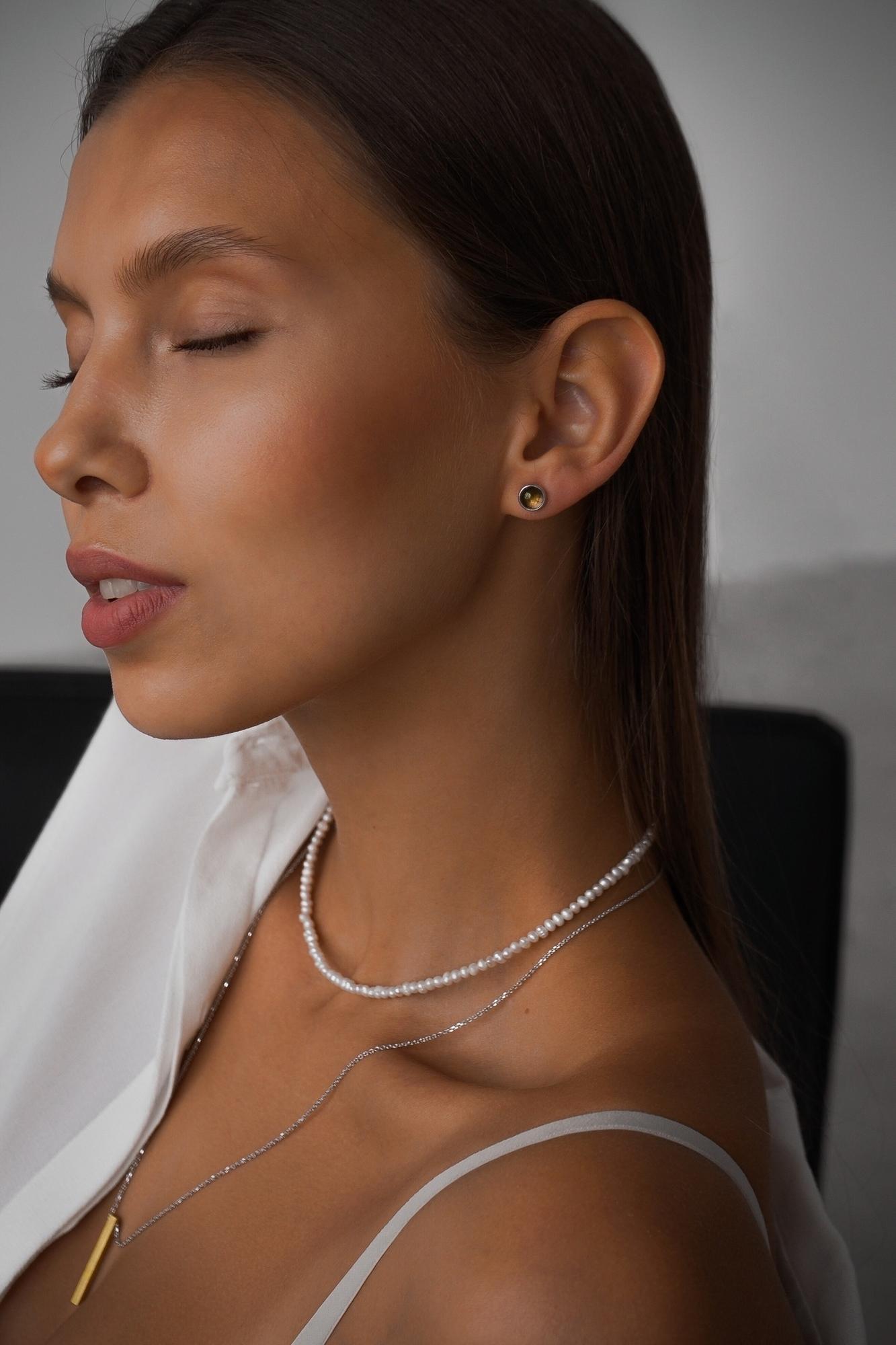 Серебряные серьги-пусеты мини Закат (Sunset) с раухтопазом