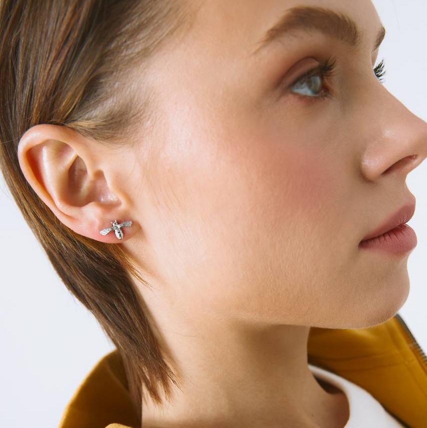 Серебряная моносерьга пчела Природа (Nature)