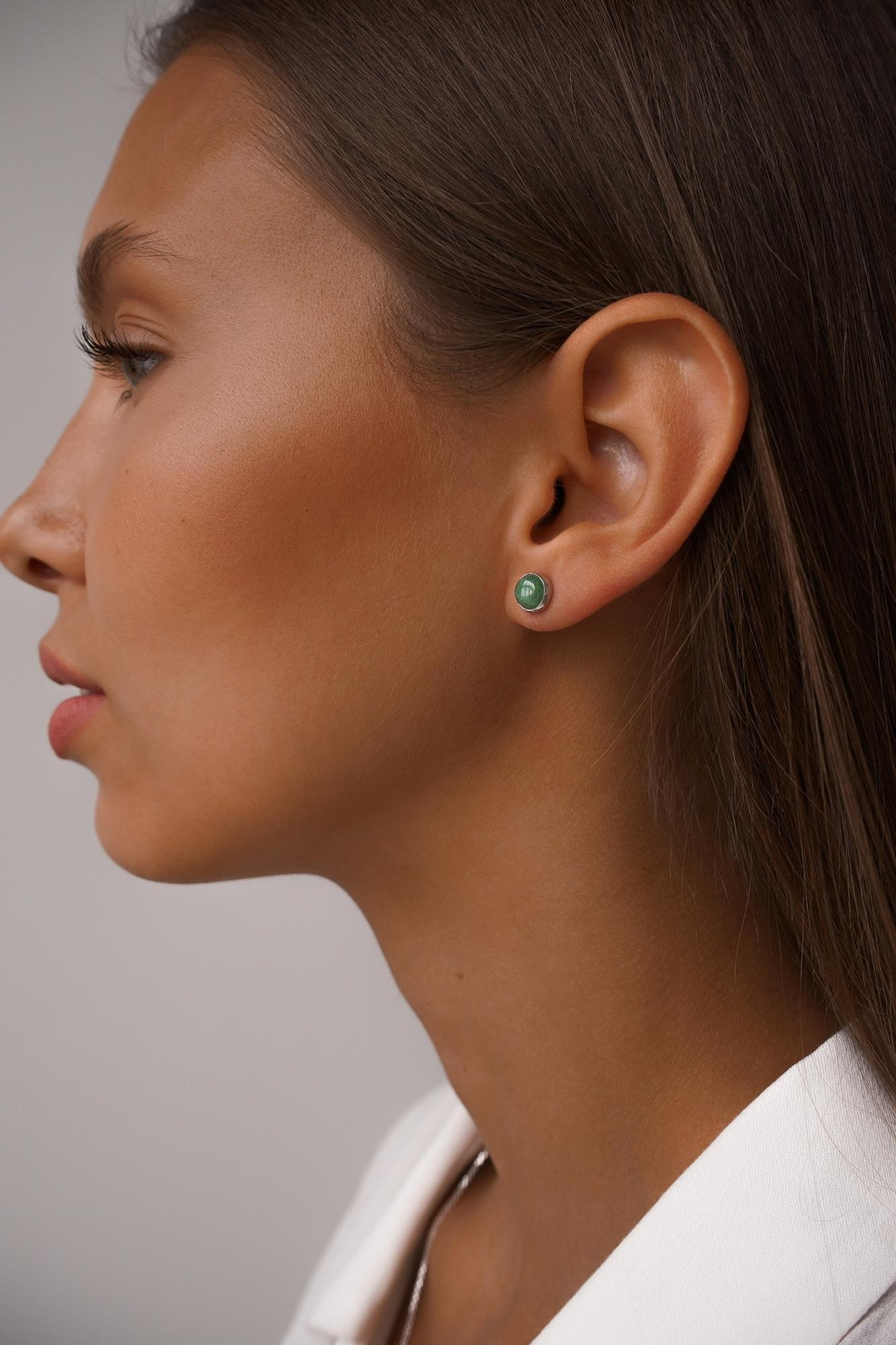 Серебряные серьги-пусеты мини Закат (Sunset) с авантюрином