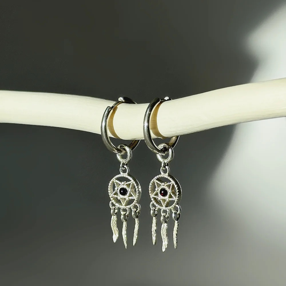 Серебряные серьги с янтарём ловец снов E37037SV