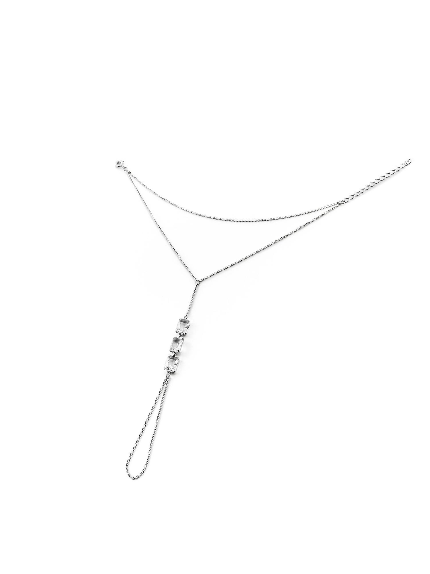 Серебряный браслет-слейв на цепочке на руку с горным хрусталем