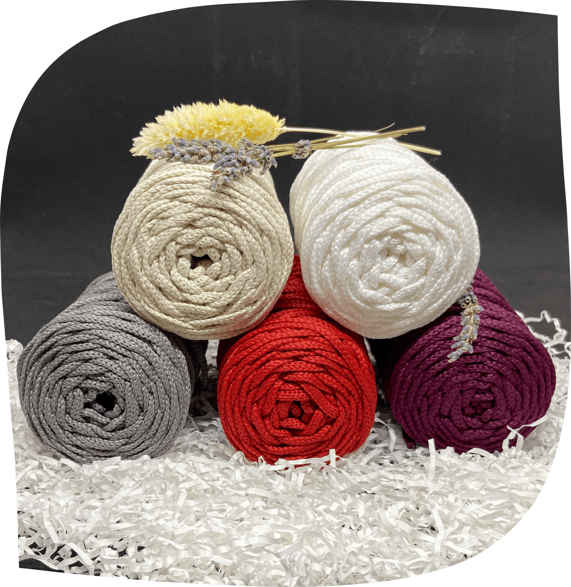 Набор №1 - "Калина" ПЭ 3 мм цилиндр, 5 по 90г, 45м, цвета - 28,27,15,2,1