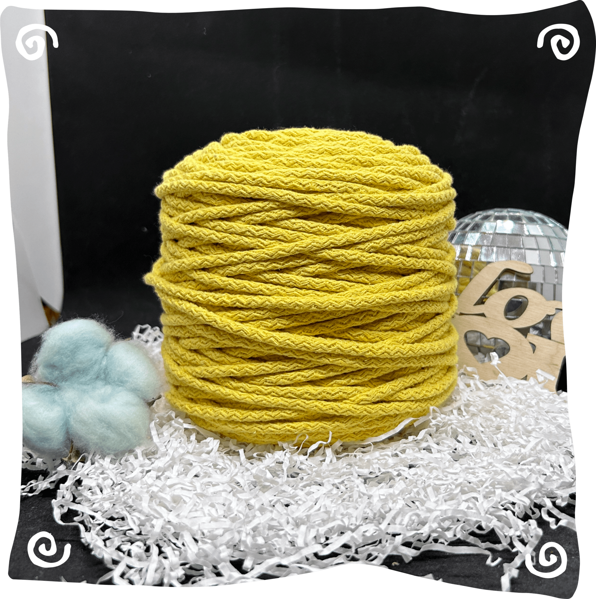Шнур ХБ вязаный 5 мм с сердечником, 550г, 100м,  923 - желтый