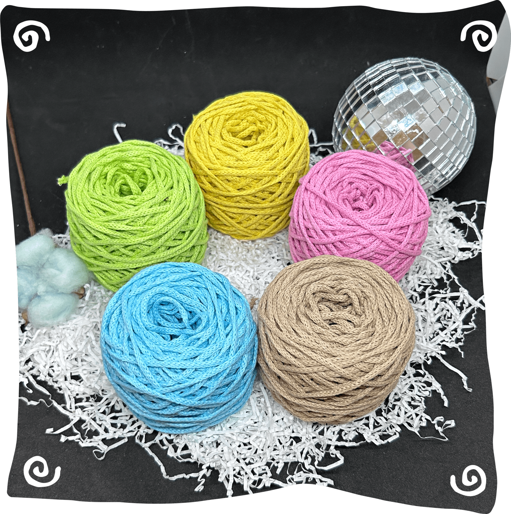 Набор №1 - "Драже" ХБ 3 мм клубок, 5 по 80г, 45м, цвета – 18,20,23,29,38