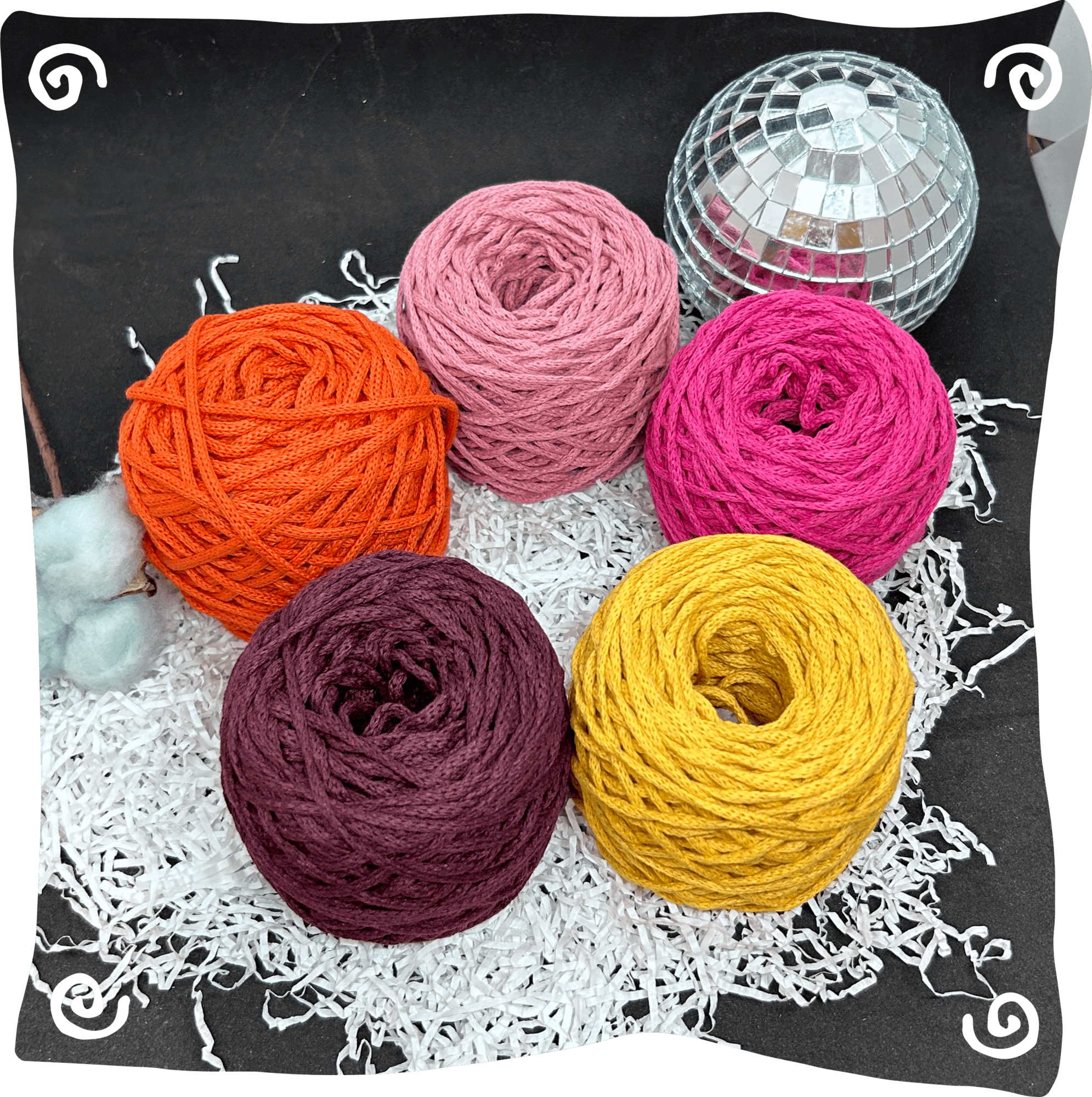 Набор №2 - "Пляж вечерний" ХБ 3 мм клубок, 5 по 80г, 45м, цвета – 24,25,28,39,40