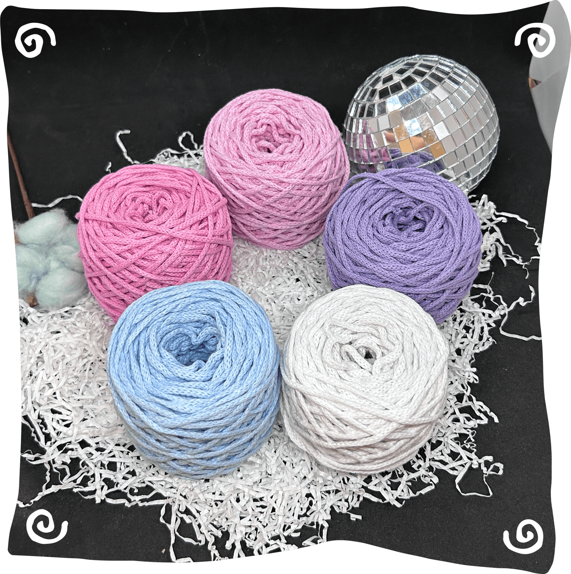 Набор №3 - "Мороженка" ХБ 3 мм клубок, 5 по 80г, 45м, цвета – 1,17,29,30,35