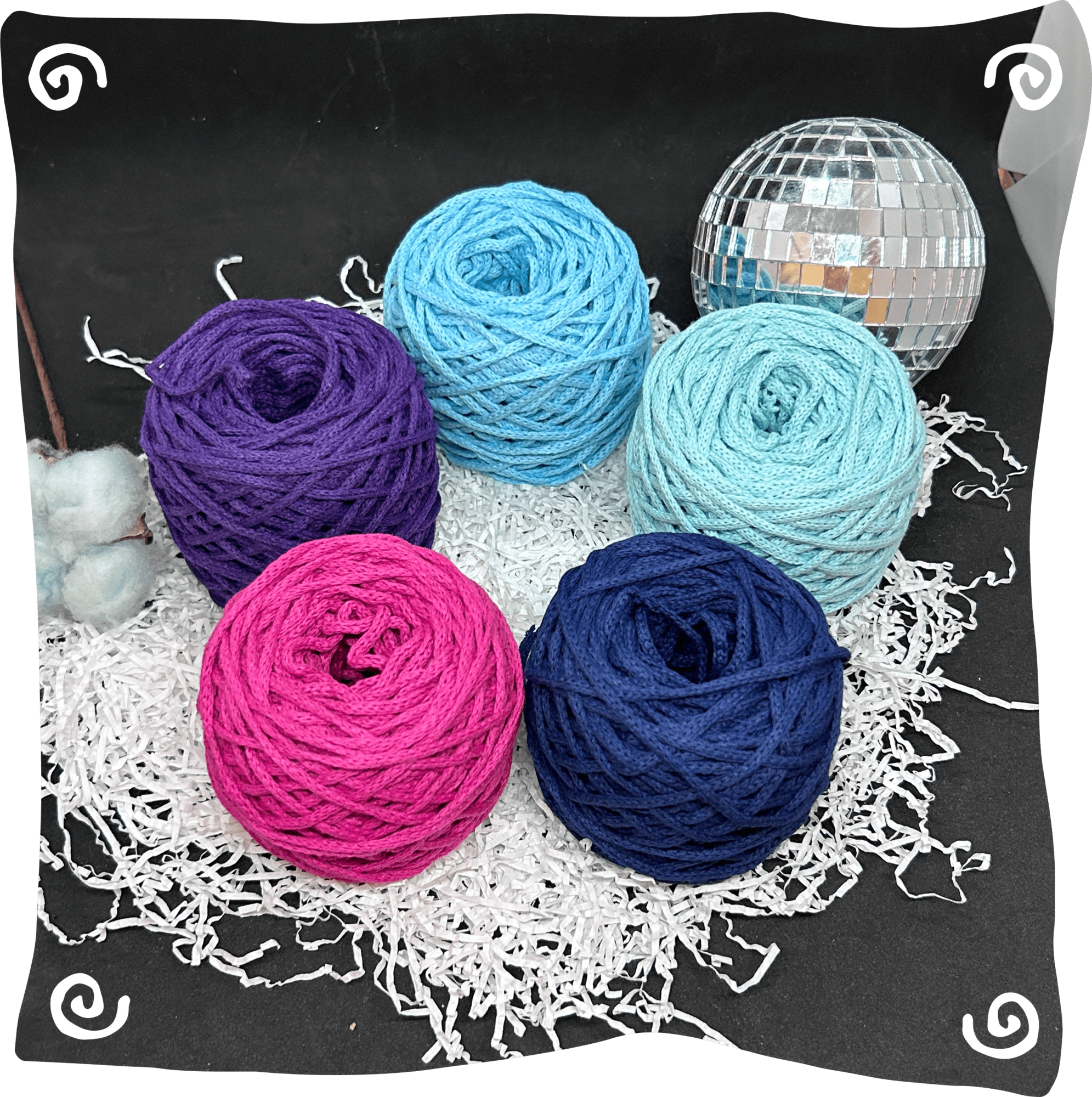 Набор №4 - "Сакура" ХБ 3 мм клубок, 5 по 80г, 45м, цвета – 18,19,28,34,41